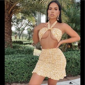 Two Piece Yellow Floral Skirt Set